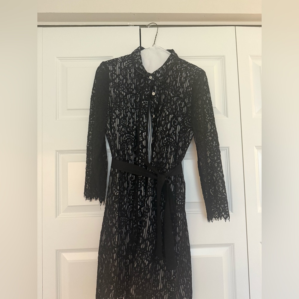 Vineyard Vines Black Lace Full Sleeve Dress with Belt.